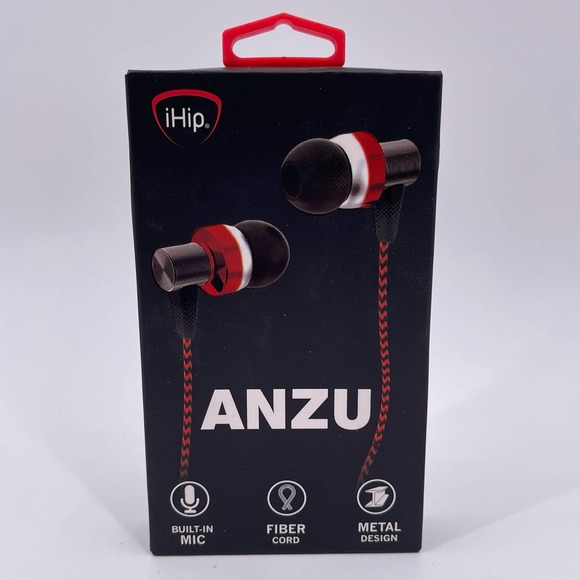 iHip Red ANZU Wired Earphones Built In Mic Fiber Cord Metal Housing IPEB7-R NEW - Picture 1 of 8